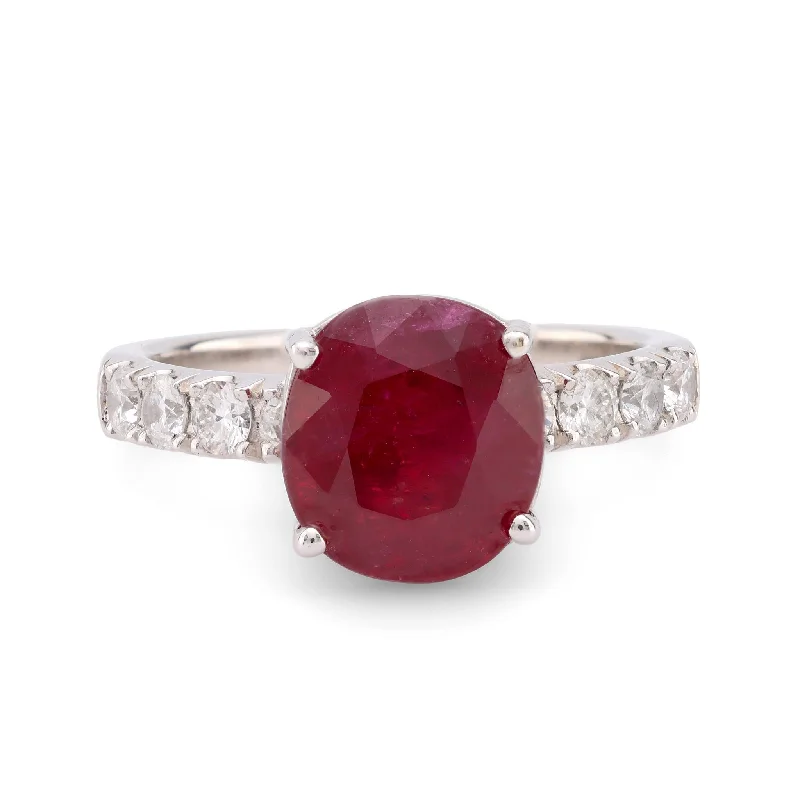 Men's Amethyst Engagement Rings in Sterling Silver with a Contemporary Geometric SettingConfident GIA 3.7 carat oval cut ruby diamond 18k white gold ring