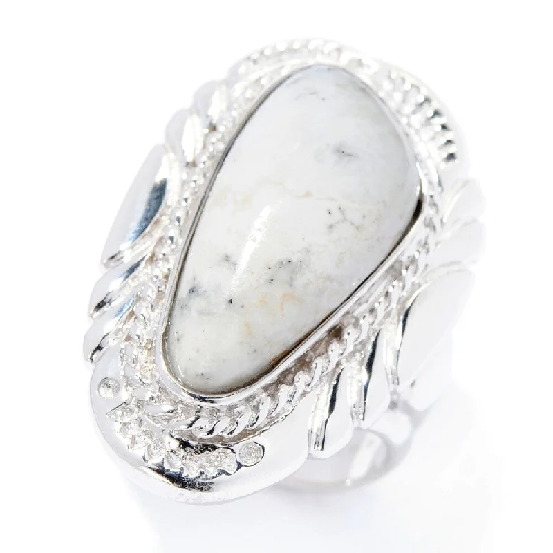 Turquoise Gemstone Rings in 925 Silver with a Southwestern - Inspired Design for a Rustic CharmSterling Silver 22 x 10.5mm White Buffalo Quartz Ring Turquoise Gemstone Rings in 925 Silver with a Southwestern - Inspired Design for a Rustic CharmSterling Silver 22 x 10.5mm White Buffalo Quartz Ring