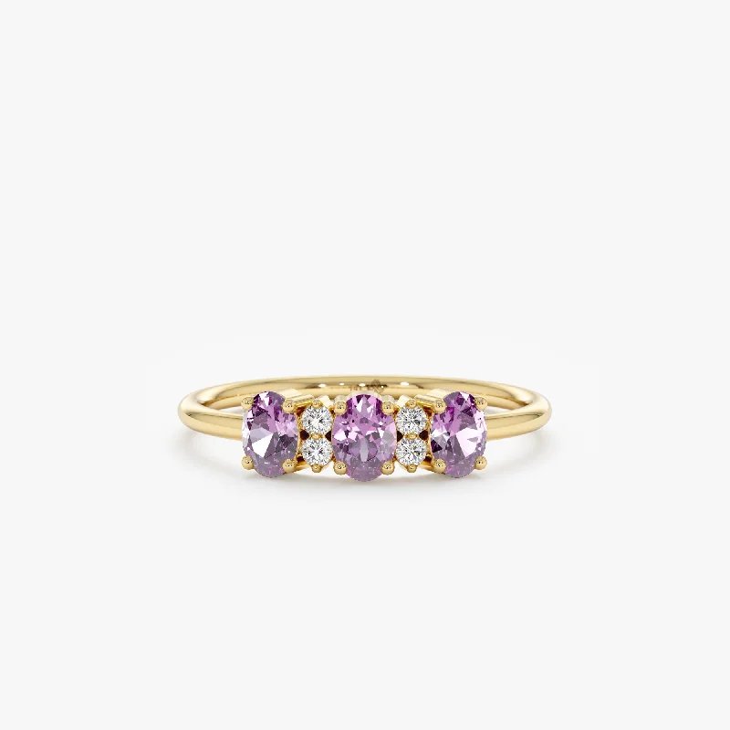 Men's Tanzanite Engagement Rings in Palladium with a Three - Stone ArrangementDiamond and Oval Amethyst Ring, Blair
