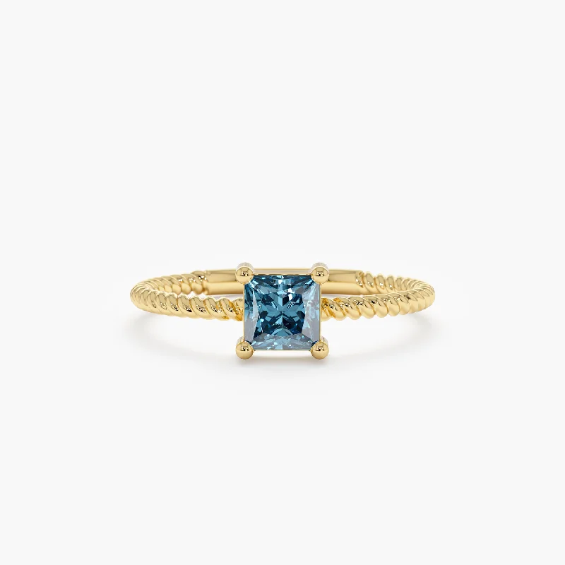 Men's Alexandrite Engagement Rings in Platinum with a Hidden Halo of DiamondsSquare Blue Topaz Ring, Sage