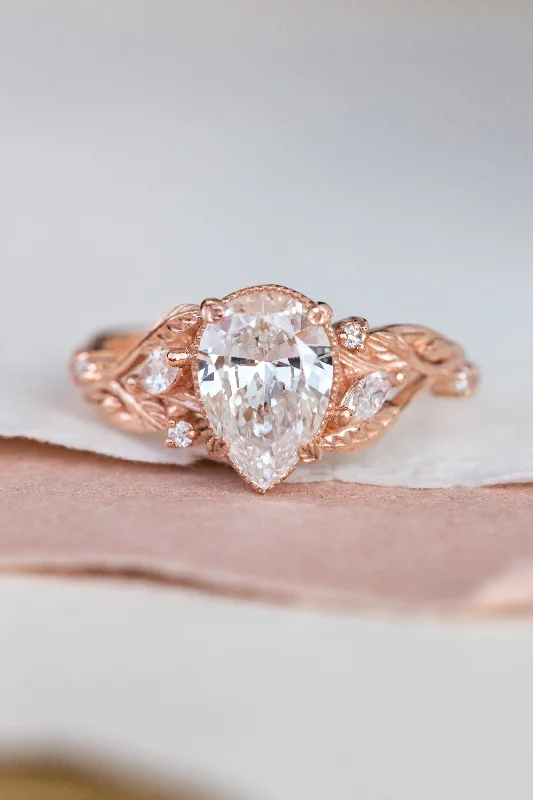 Men's Ruby Engagement Rings in Rose Gold with a Solitaire Design for a Romantic GestureVines and leaves engagement ring with lab-created diamond, rose gold engagement ring / Patricia