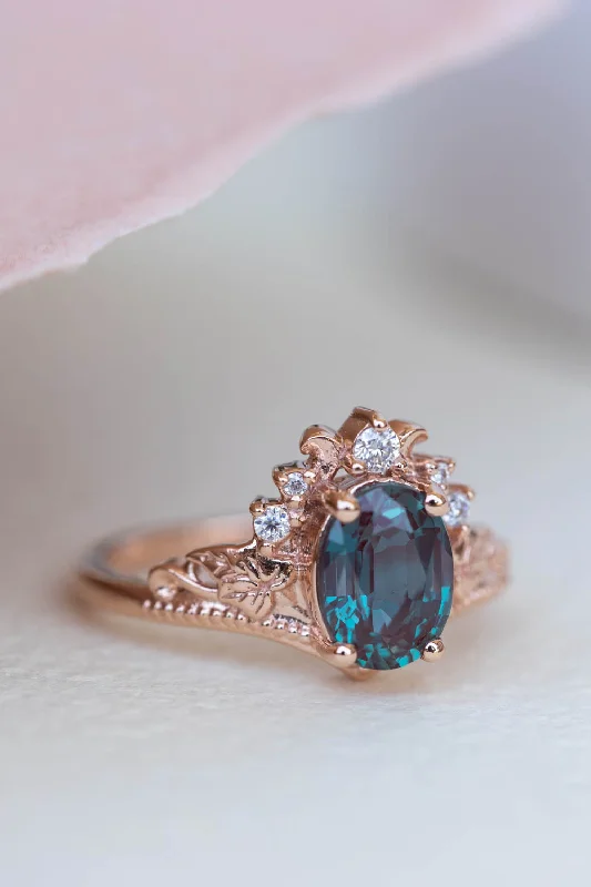 Men's Amethyst Engagement Rings in Sterling Silver with a Contemporary Geometric SettingAlexandrite engagement ring with ivy leaves, colour changing gemstone gold ring / Ariadne