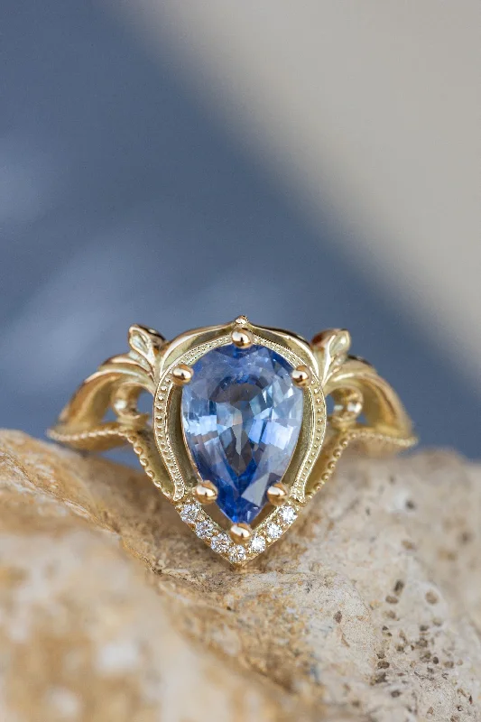 Men's Ruby Engagement Rings in Rose Gold with a Solitaire Design for a Romantic GestureIcy blue sapphire engagement ring, vintage inspired proposal ring / Lida