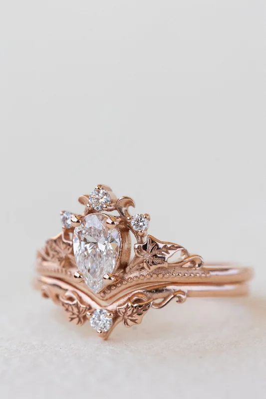 Men's Diamond Engagement Rings with Platinum Band and Halo Setting for a Luxury ProposalLab grown diamond bridal ring set, nature inspired rose gold ivy leaves ring with diamonds/ Ariadne