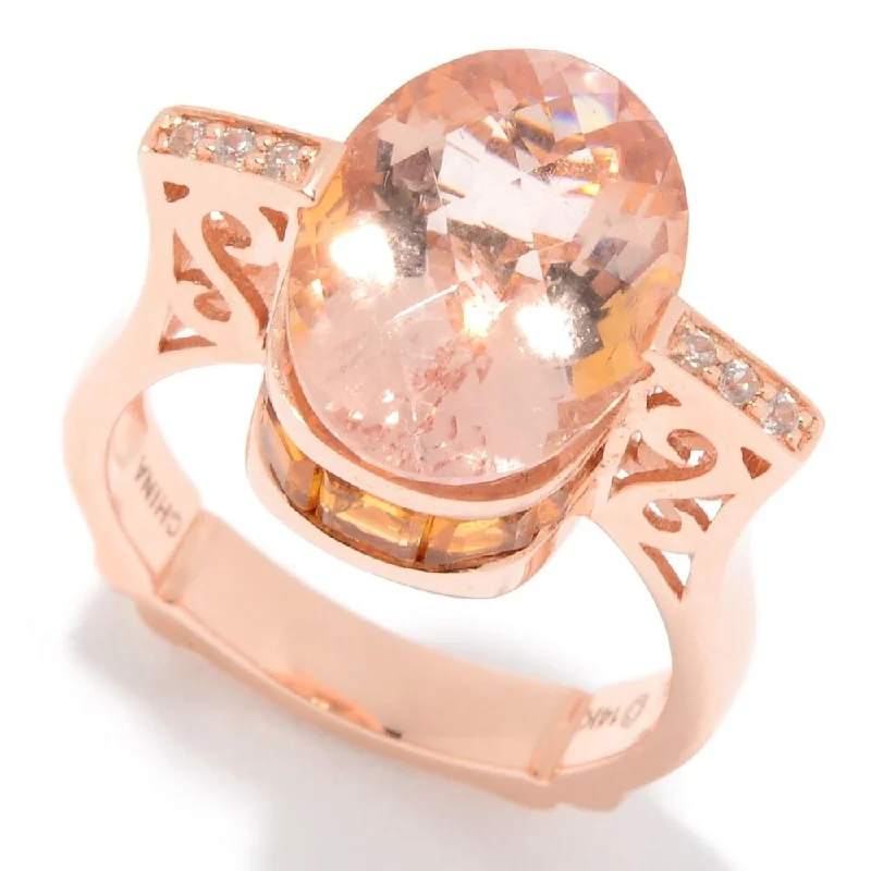 Agate Gemstone Rings in Sterling Silver with a Mosaic - Inspired Inlay for a Bohemian Style14K Gold 6.43ctw Morganite, Citrine & White Zircon Ring Agate Gemstone Rings in Sterling Silver with a Mosaic - Inspired Inlay for a Bohemian Style14K Gold 6.43ctw Morganite, Citrine & White Zircon Ring