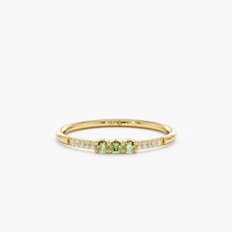 Men's Emerald Engagement Rings with 14K Yellow Gold and Vintage - Style FiligreeNatural Peridot and Diamond Ring, Jamie