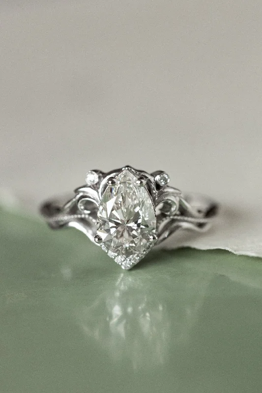 Men's Malachite Engagement Rings in 14K Gold with a Carved Stone CenterpieceTeardrop lab grown diamond engagement ring, gold vintage inspired engagement ring / Lida small