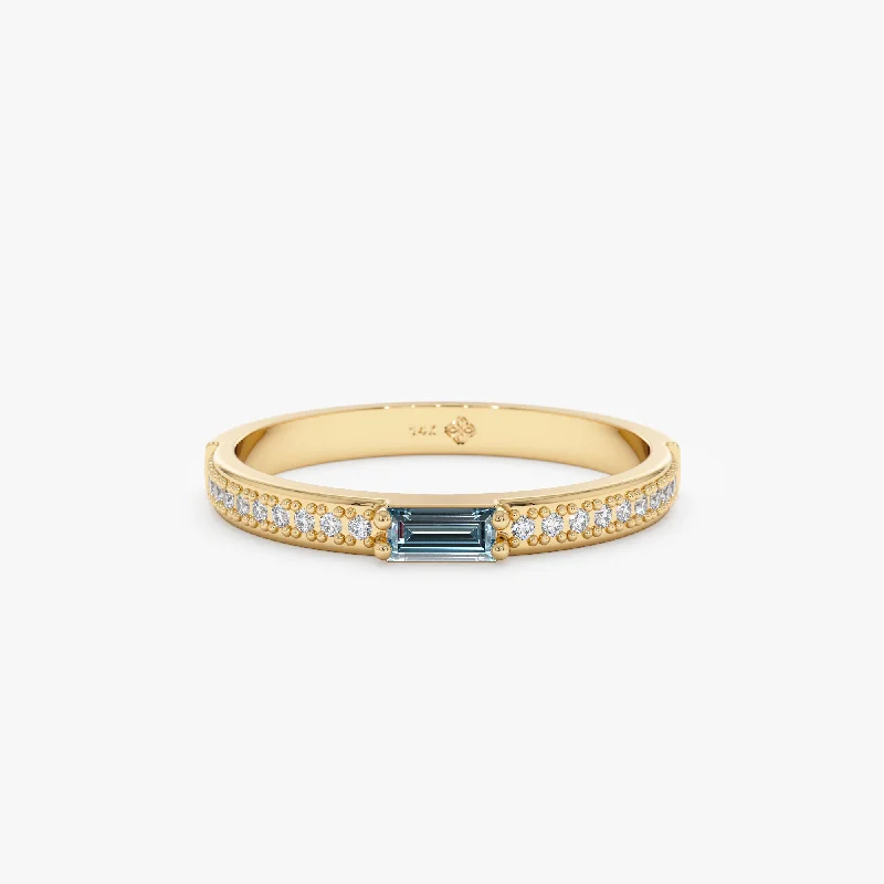 Men's Garnet Engagement Rings in 18K Gold Vermeil with Intricate Engraved DetailsDiamond and Baguette Topaz Ring, Madilyn