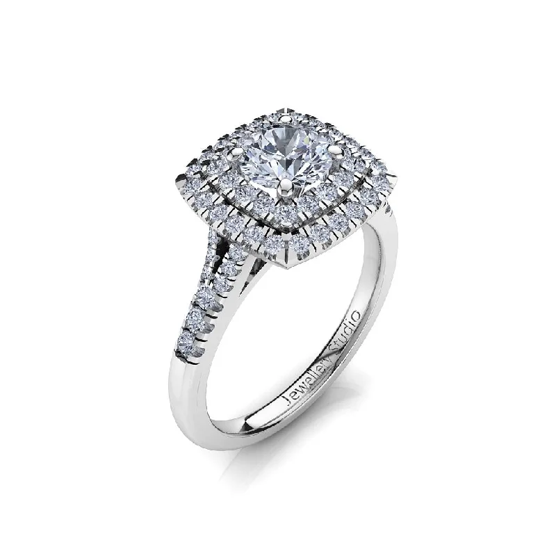 Men's Tourmaline Engagement Rings in 18K Two - Tone Gold with a Floral - Inspired SettingDouble Halo Engagement Ring with 1.00ct Round Brilliant Cut Diamond