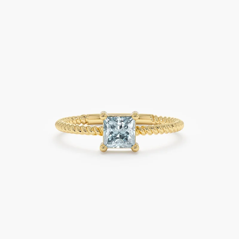 Men's Citrine Engagement Rings in Stainless Steel with a Stackable Band DesignSquare Aquamarine Ring, Sage