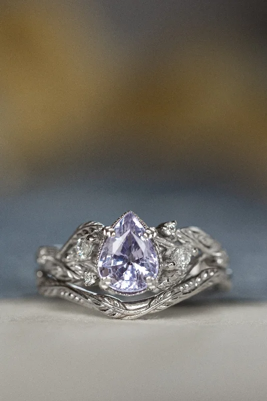 Men's Alexandrite Engagement Rings in Platinum with a Hidden Halo of DiamondsLavender sapphire and diamonds bridal ring set, gold stacking rings with vines, leaves and diamonds / Patricia