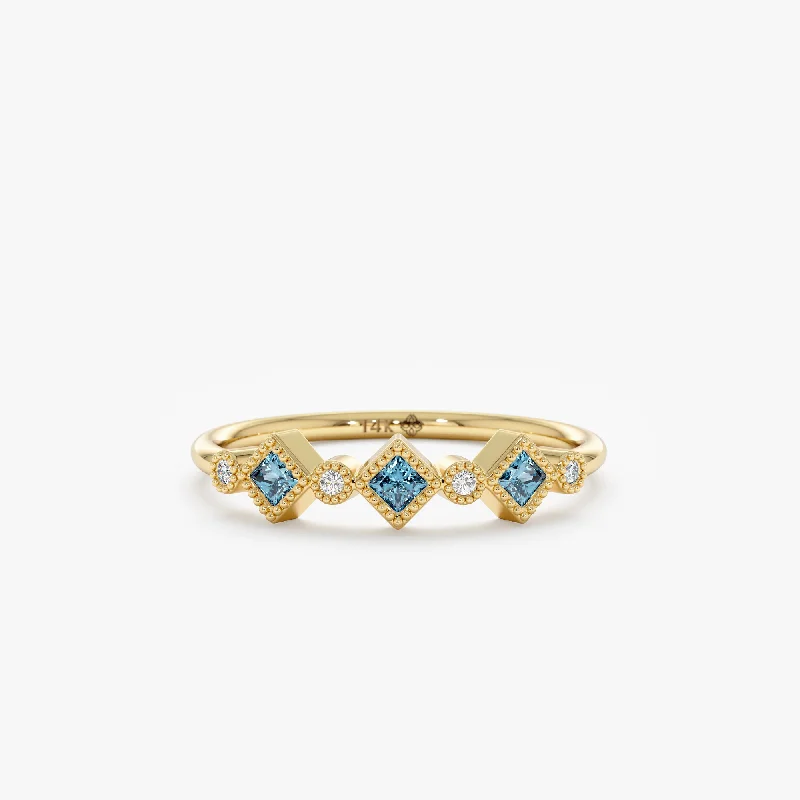 Men's Opal Engagement Rings in 10K Gold with a Milgrain - Trimmed BandMilgrain Set Blue Topaz and Diamond Ring, Jette