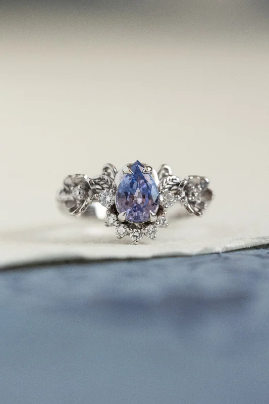 Men's Turquoise Engagement Rings in 925 Silver with a Southwestern - Inspired BandPurple sapphire engagement ring with diamonds, gold flower style gold proposal ring / Adelina