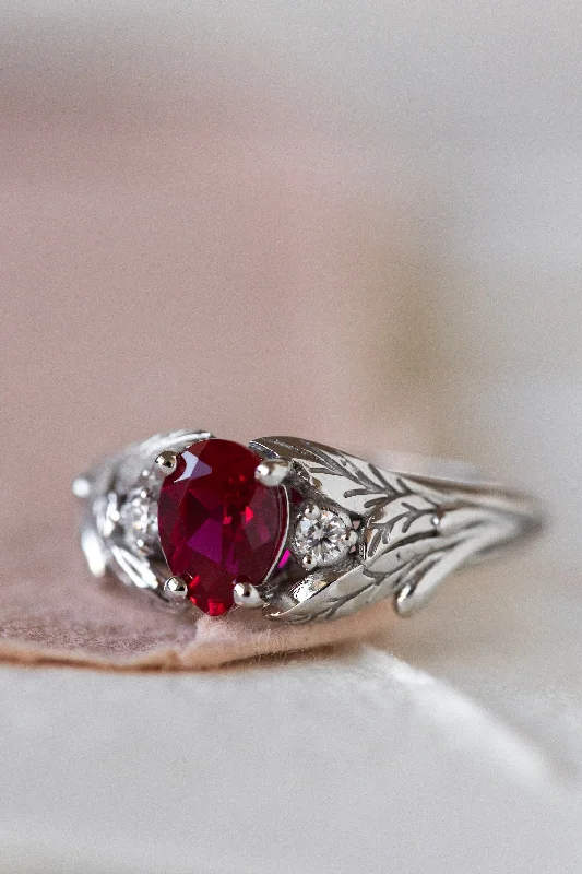 Men's Turquoise Engagement Rings in 925 Silver with a Southwestern - Inspired BandREADY TO SHIP: Wisteria ring in 14K white gold, lab ruby pear cut 7x5 mm, accent moissanites, AVAILABLE RING SIZES: 4 - 7 US