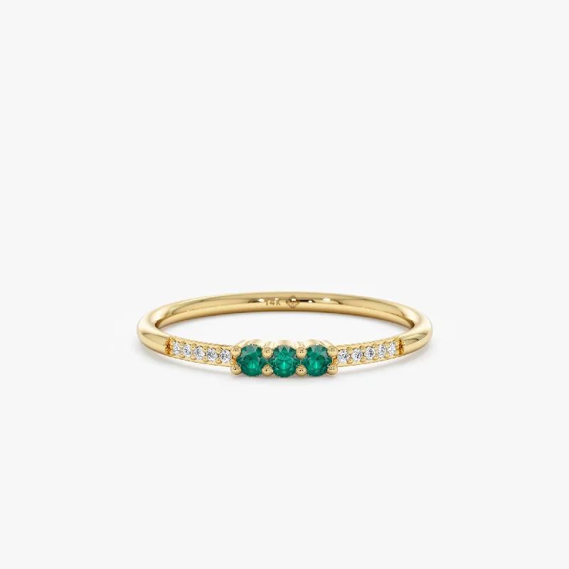 Men's Agate Engagement Rings in Sterling Silver with a Mosaic - Style InlayNatural Emerald and Diamond Ring, Jamie