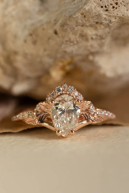 Men's Tourmaline Engagement Rings in 18K Two - Tone Gold with a Floral - Inspired SettingPear lab grown diamond engagement ring, nature inspired gold promise ring with diamonds / Amelia Men's Tourmaline Engagement Rings in 18K Two - Tone Gold with a Floral - Inspired SettingPear lab grown diamond engagement ring, nature inspired gold promise ring with diamonds / Amelia