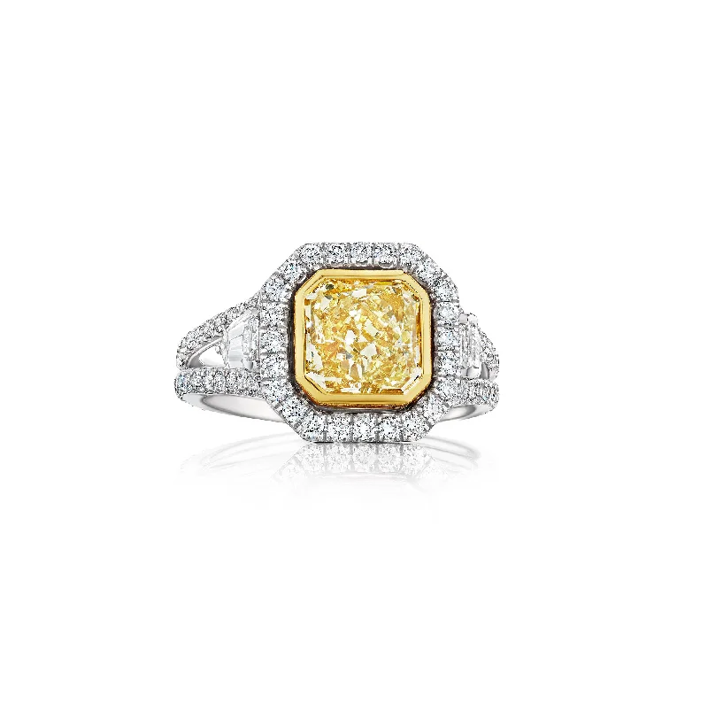 Men's Tourmaline Engagement Rings in 18K Two - Tone Gold with a Floral - Inspired SettingFink's Exclusive Fancy Light Yellow Radiant Cut Diamond Engagement Ring with Diamond Halo