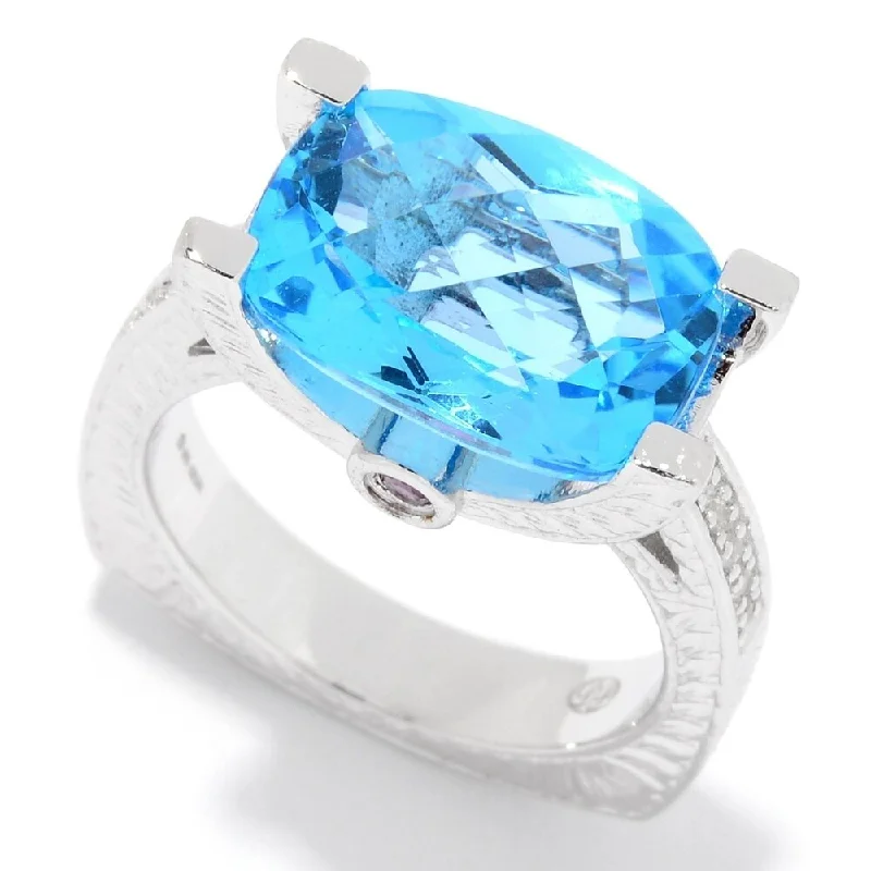 Moonstone Gemstone Rings in Silver - Plated Copper with a Celtic - Inspired Pattern for a Mystical VibeSterling Silver Swiss Blue Topaz Textured East-West Ring Moonstone Gemstone Rings in Silver - Plated Copper with a Celtic - Inspired Pattern for a Mystical VibeSterling Silver Swiss Blue Topaz Textured East-West Ring
