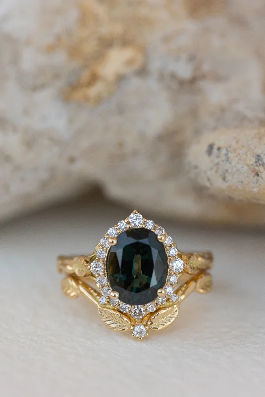 Men's Lapis Lazuli Engagement Rings in Sterling Silver with a Star - Shaped Stone SettingDark teal genuine sapphire engagement ring set, diamond halo bridal ring set / Florentina Men's Lapis Lazuli Engagement Rings in Sterling Silver with a Star - Shaped Stone SettingDark teal genuine sapphire engagement ring set, diamond halo bridal ring set / Florentina