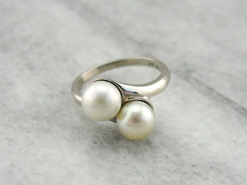 Opal Gemstone Rings in Rose Gold with a Milgrain Edge for a Feminine and Romantic StyleTimeless Pearl Bypass Ring, Double Pearl Cocktail Ring