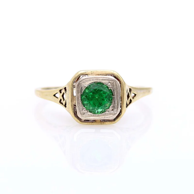 Men's Aquamarine Engagement Rings in 9K Gold with a Bezel - Set StoneEarly 20th C Filigree Engagement Ring with Tsavorite #VR170120-02