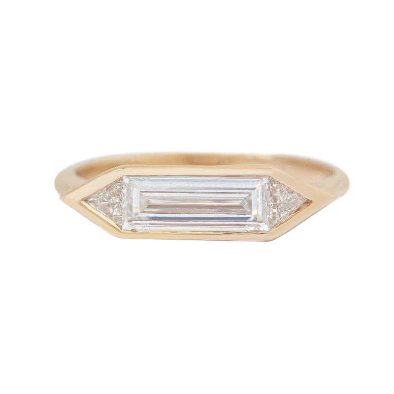 Men's Garnet Engagement Rings in 18K Gold Vermeil with Intricate Engraved DetailsLong Baguette Three Stone Geometric Diamond ring