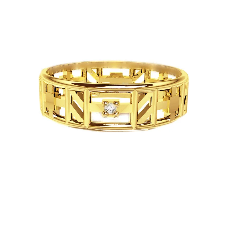 Adjustable - Fit Wedding Bands in Gold - Plated Metal for a Comfortable and Custom - Fitting OptionUnique Tartan Print Open Scottish Diamond Wedding Ring