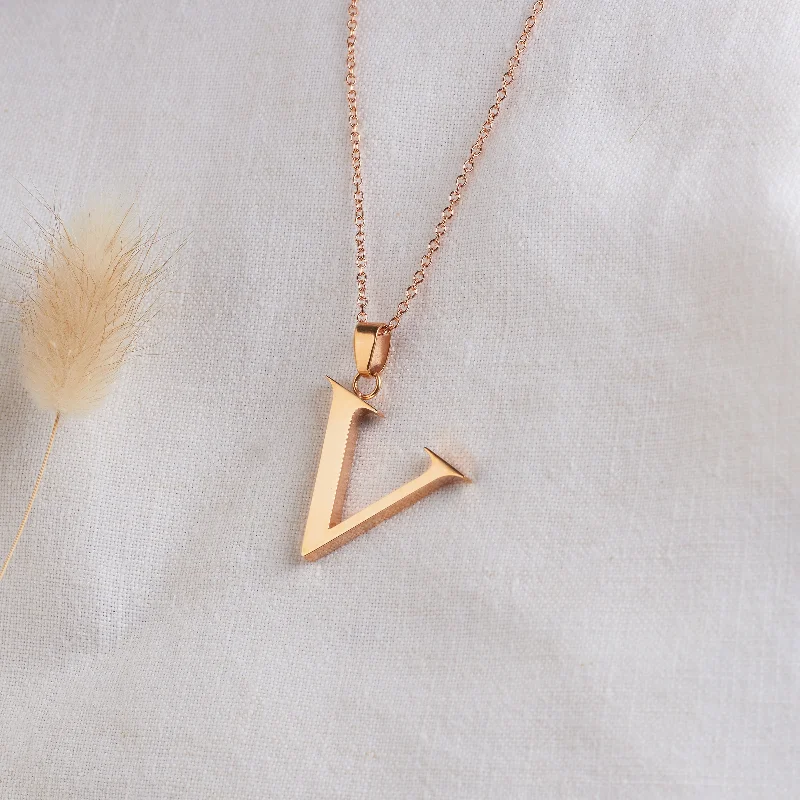 Hammered - Finish Copper Wedding Bands for a Rustic and Handmade - Look AppealStainless Steel Rose Ion Plated Initial Pendant - V Hammered - Finish Copper Wedding Bands for a Rustic and Handmade - Look AppealStainless Steel Rose Ion Plated Initial Pendant - V