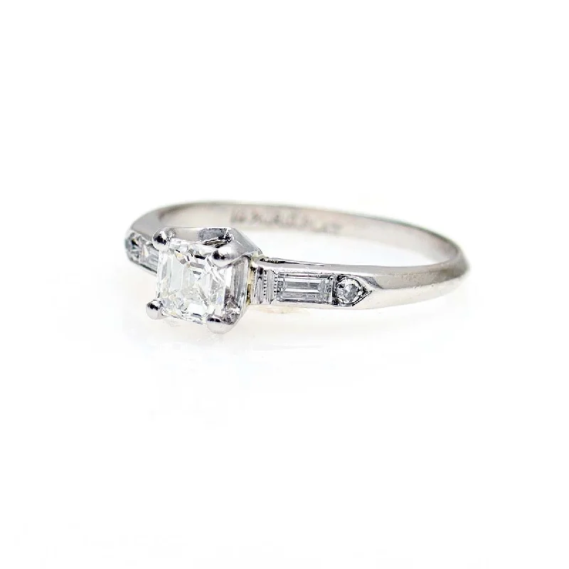 Men's Moonstone Engagement Rings in Silver - Plated Copper with a Celtic Knot PatternArt Déco Asscher Cut Engagement Ring #VR220714-4