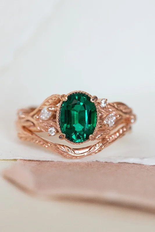 Men's Tanzanite Engagement Rings in Palladium with a Three - Stone ArrangementLab emerald rose gold engagement ring set, leaves and diamonds bridal ring set / Patricia Men's Tanzanite Engagement Rings in Palladium with a Three - Stone ArrangementLab emerald rose gold engagement ring set, leaves and diamonds bridal ring set / Patricia