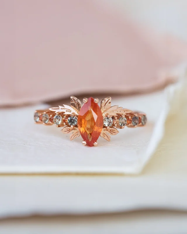 Men's Tanzanite Engagement Rings in Palladium with a Three - Stone ArrangementMulti sapphire engagement ring, nature inspired ring with orange sapphire / Verbena
