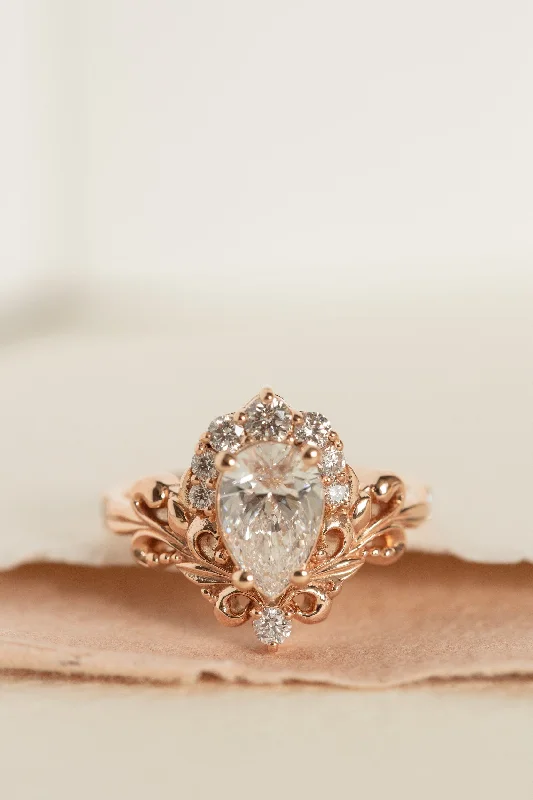 Men's Tanzanite Engagement Rings in Palladium with a Three - Stone ArrangementLab grown diamond engagement ring, nature inspired  rose gold ring with diamond halo / Sophie
