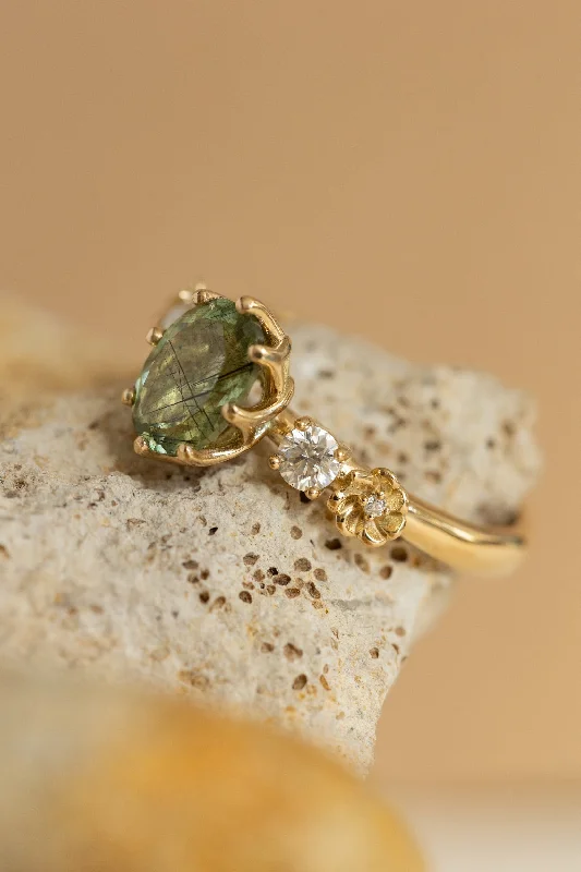 Men's Opal Engagement Rings in 10K Gold with a Milgrain - Trimmed BandREADY TO SHIP: Fiorella rutile peridot engagement ring, flower engagement ring with moissanites, RING SIZES: 5 - 8 US