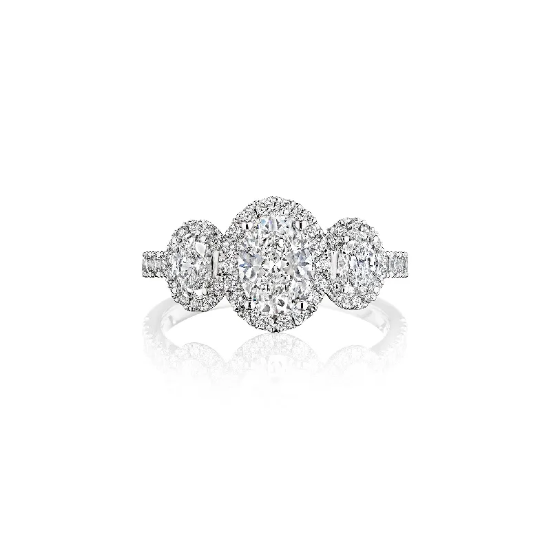 Men's Moonstone Engagement Rings in Silver - Plated Copper with a Celtic Knot PatternThe Studio Collection Oval Halo Engagement Ring with Oval Side Diamonds