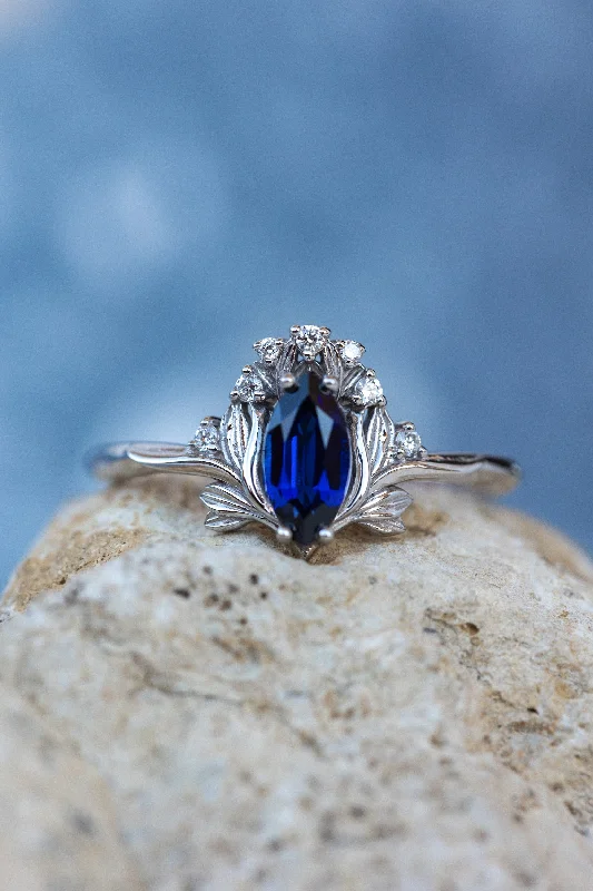 Men's Ruby Engagement Rings in Rose Gold with a Solitaire Design for a Romantic GestureLab blue sapphire engagement ring, iris flower gold ring with sapphire and diamonds / Iris