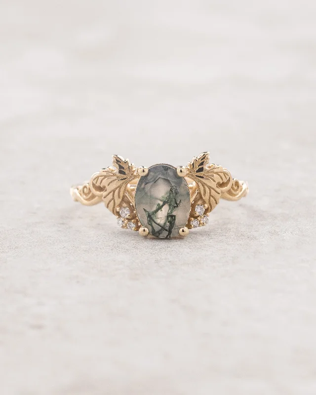 Men's Lapis Lazuli Engagement Rings in Sterling Silver with a Star - Shaped Stone SettingMoss agate and diamonds engagement ring, gold leaf and vine engagement ring / Vineyard