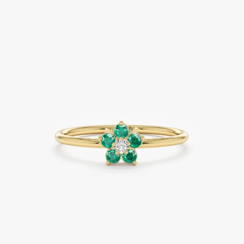 Men's Peridot Engagement Rings in 14K Gold - Filled Metal with a Micro - Pave SettingEmerald and Diamond Flower Ring, Alondra