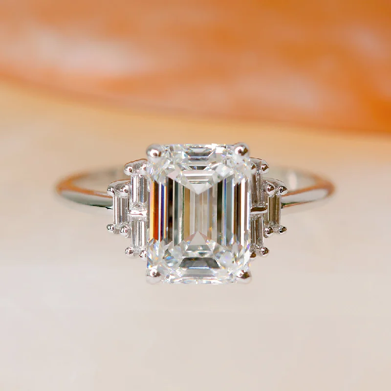 Men's Agate Engagement Rings in Sterling Silver with a Mosaic - Style InlayBright Sky - 3.31 Carats Natural Emerald Cut Unique Diamond Engagement Ring Men's Agate Engagement Rings in Sterling Silver with a Mosaic - Style InlayBright Sky - 3.31 Carats Natural Emerald Cut Unique Diamond Engagement Ring