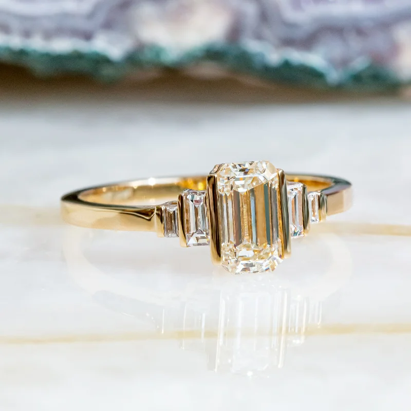 Men's Amethyst Engagement Rings in Sterling Silver with a Contemporary Geometric SettingSagitta- Art Deco Vintage Natural Emerald Cut Diamond Engagement Ring