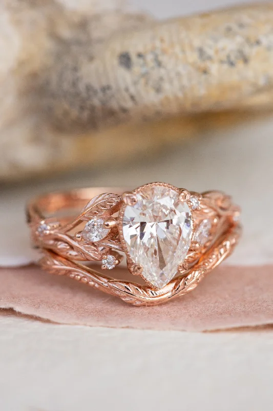 Men's Ruby Engagement Rings in Rose Gold with a Solitaire Design for a Romantic GestureNature themed bridal ring set with lab grown diamond, ethical diamond engagement ring set / Patricia