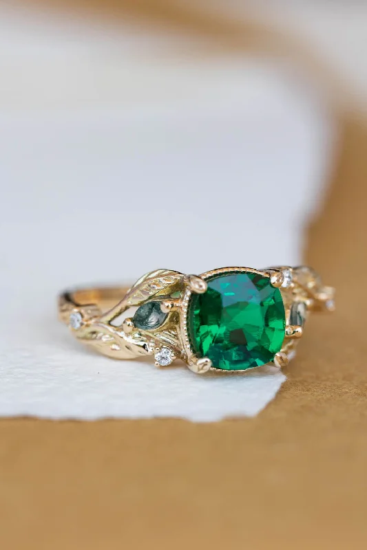 Men's Moonstone Engagement Rings in Silver - Plated Copper with a Celtic Knot PatternLab emerald and moss agates branch engagement ring, cushion cut gemstone gold proposal ring / Patricia Men's Moonstone Engagement Rings in Silver - Plated Copper with a Celtic Knot PatternLab emerald and moss agates branch engagement ring, cushion cut gemstone gold proposal ring / Patricia