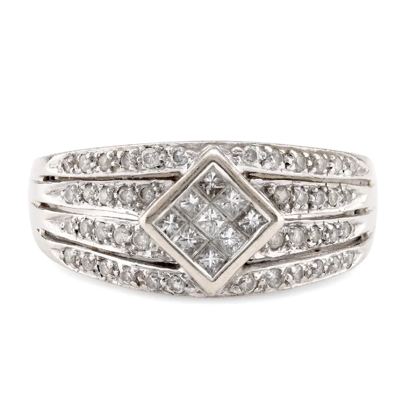 Men's Citrine Engagement Rings in Stainless Steel with a Stackable Band DesignModern Diamond 14K White Gold Ring