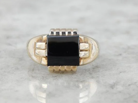 Emerald Gemstone Rings Set in Platinum with Filigree Work for a Vintage - Inspired LookMid Century Onyx Ring for Man or Lady Emerald Gemstone Rings Set in Platinum with Filigree Work for a Vintage - Inspired LookMid Century Onyx Ring for Man or Lady