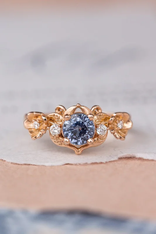 Men's Citrine Engagement Rings in Stainless Steel with a Stackable Band DesignNatural sapphire and diamonds engagement ring, gold flower proposal ring / Adelina