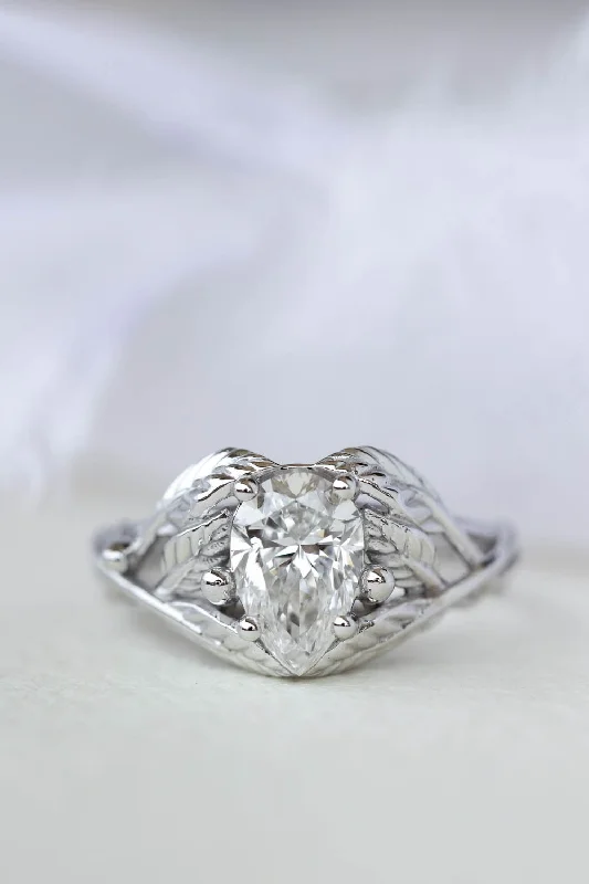 Men's Opal Engagement Rings in 10K Gold with a Milgrain - Trimmed BandREADY TO SHIP: Viola ring in 14K white gold, lab grown diamond pear cut 9x6* mm, AVAILABLE RING SIZES: 5 - 7 US