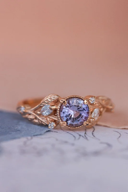 Men's Lapis Lazuli Engagement Rings in Sterling Silver with a Star - Shaped Stone SettingNatural purple sapphire engagement ring, rose gold engagement ring with accent diamonds / Patricia
