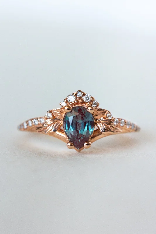 Men's Ruby Engagement Rings in Rose Gold with a Solitaire Design for a Romantic GestureColour changing alexandrite engagement ring, diamond crown proposal ring with lab created alexandrite / Amelia