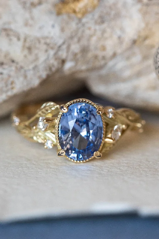 Men's Ruby Engagement Rings in Rose Gold with a Solitaire Design for a Romantic GestureREADY TO SHIP: Patricia IGI laboratory certified ring in 14K yellow gold with natural sapphire oval cut 8.6x6.6 mm and accent natural diamonds, AVAILABLE RING SIZES: 5.5 - 8.5 US