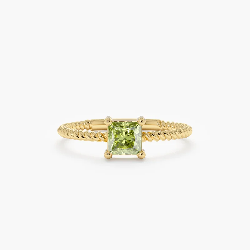 Men's Tanzanite Engagement Rings in Palladium with a Three - Stone ArrangementSquare Peridot Braided Band, Sage