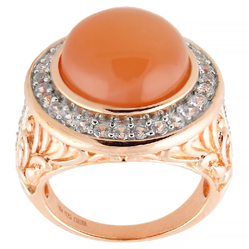 Ruby Gemstone Rings in 14K Yellow Gold with a Solitaire Setting for a Classic and Bold StatementPinctore Peach Moonstone White Zircon Scrollwork Ring Ruby Gemstone Rings in 14K Yellow Gold with a Solitaire Setting for a Classic and Bold StatementPinctore Peach Moonstone White Zircon Scrollwork Ring